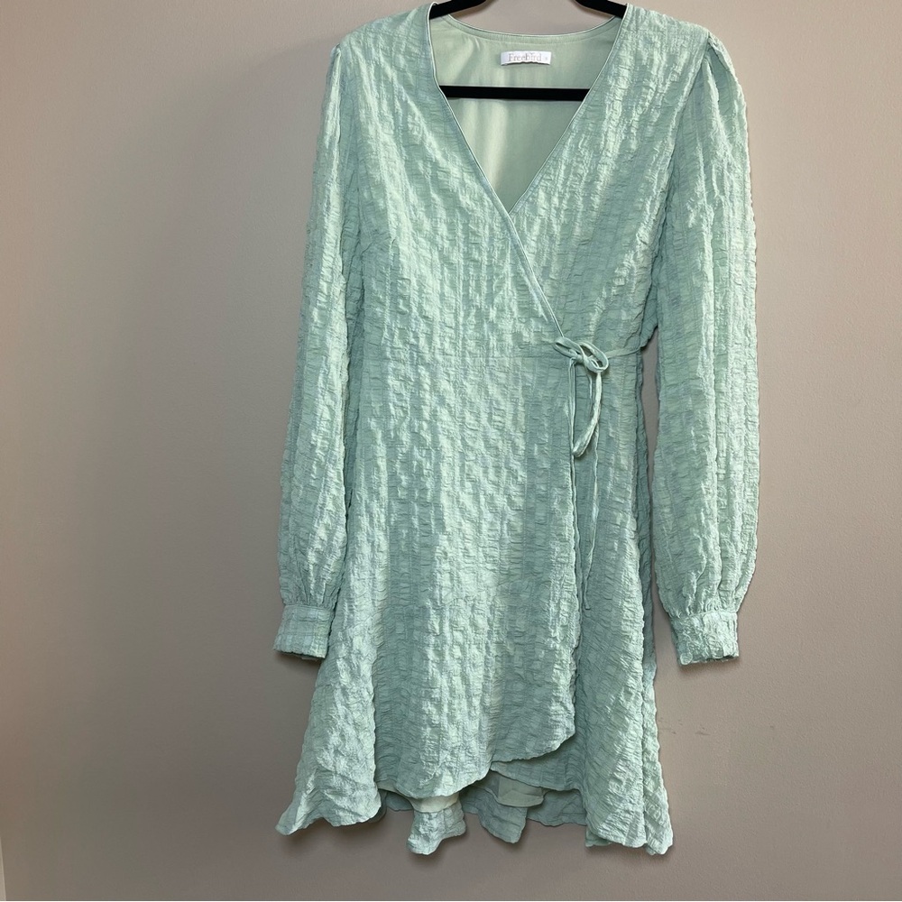Freebird Green Bishop Sleeve Wrap Sundress